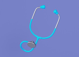 Stethoscope on a blue isolated background, illustration on the theme of medicine  and treatment 3d render	