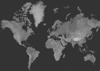 The World map Relief black and white