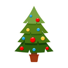 Decorated Christmas tree. Flat vector illustration.
