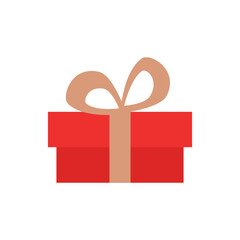 Red box is tied with a ribbon. Present. Flat vector illustration.