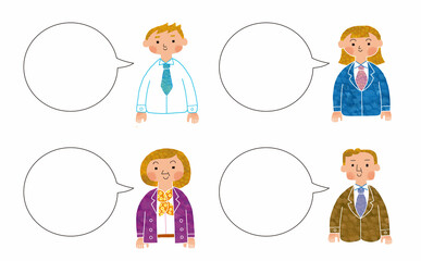 ふきだし付きビジネスパーソンのセット　笑顔