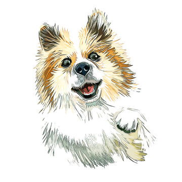 Icelandic Sheepdog Dog Breed Watercolor Sketch Hand Drawn Painting Silhouette Sticker Illustration Sublimation EPS Vector Graphic