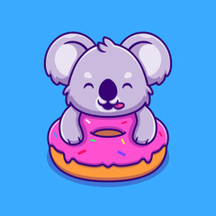 Cute Koala Holding Doughnut Cartoon Vector Icon Illustration. Animal Food Icon Concept Isolated Premium Vector. Flat Cartoon Style