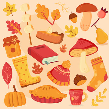 Automne - Illustrations autour de la saison d'automne - Nature, accessoires et nourriture 
