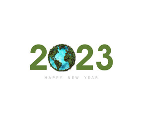 Celebrating the new year 2023, 3D rendering of the green nature concept can use for Earth Day or Environment Day, World Forestry Day, Eco-friendly, Save nature, the environment, World Forestry Day