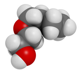 2-butoxyethanol molecule. Used as solvent and surfactant, 3D rendering.