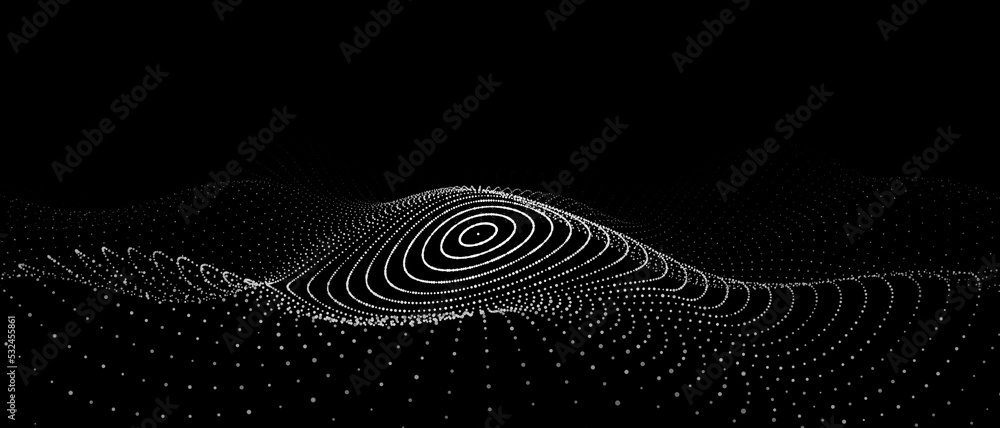 Poster futuristic wave. vector dark cyberspace. abstract music sound wave with dots. white moving particles