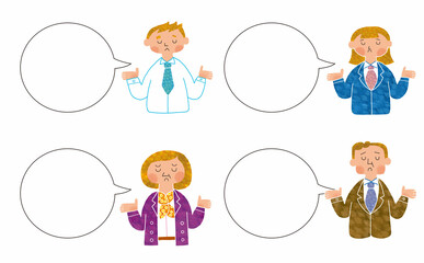 ふきだし付きビジネスパーソンのセット　やれやれ