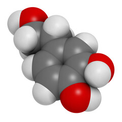 Hydroxytyrosol olive oil antioxidant molecule, 3D rendering.