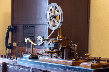 Historic office with telephone switchboard and telegraph