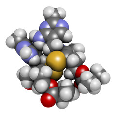 Sulbutiamine asthenia drug molecule. Also used in nutritional supplements, 3D rendering.