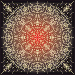 Vector red floral square ornament. Patterns of the peoples of Europe. Greek and Roman stencil.