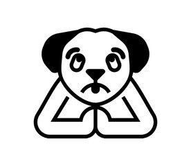 Dog is praying. The dog asks and folded its paws in prayer.