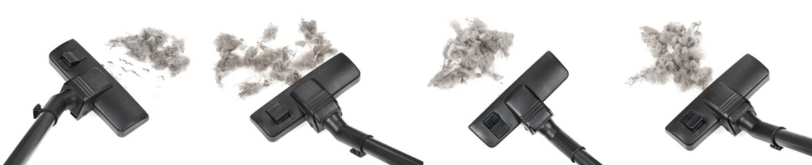 Container vacuum cleaner  with garbage isolated on a white background. Contener dust vacuum cleaner