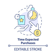 Time expected purchases concept icon. How can consumers deal with inflation abstract idea thin line illustration. Isolated outline drawing. Editable stroke. Arial, Myriad Pro-Bold fonts used