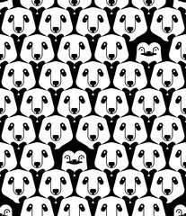 Penguin among Pandas pattern seamless. Panda background. animal texture