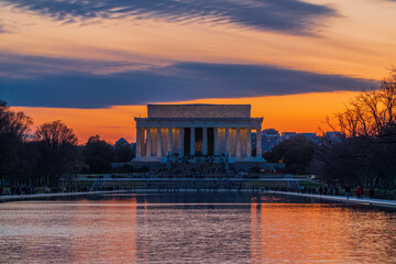 WASHINGTON D.C.,USA - APRIL 05, 2018 : Sunset at the Lincoln Memorial in Washington D.C.