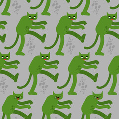 Zombie cat pattern seamless. Zombi pet background. Vector texture