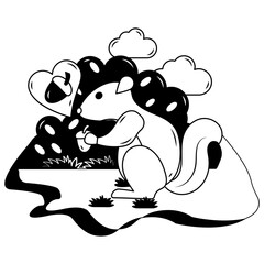 Wildlife or forest Vector Icon Design, Nature Love Symbol, Artistic landforms Scenes Sign, Heart in nature Stock illustration, Beautiful Landscape View in Circular Shape, Squirrel eating nuts Concept