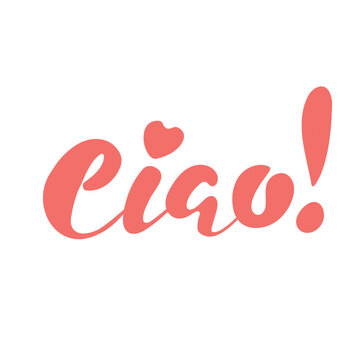 Ciao! Doodle hand lettering. Pastel red letters on white background. Hello in Italian. Italian language. Different world languages. Vector illustration for travel blog website poster banner card