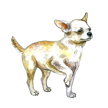 Chihuahua Dog Breed Watercolor Sketch Hand Drawn Painting Silhouette Sticker Illustration Sublimation EPS Vector Graphic