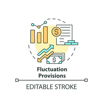 Fluctuation provisions concept icon. Dealing with inflation in construction abstract idea thin line illustration. Isolated outline drawing. Editable stroke. Arial, Myriad Pro-Bold fonts used