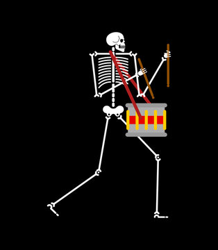 Skeleton musician with drum. Death Orchestra. Vector illustration