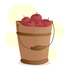 wooden bucket with ripe red apples