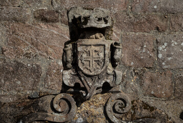 Monarchy Portuguese Symbol Sculpted in Stone, Santa Maria da Feira Castle, Portugal.