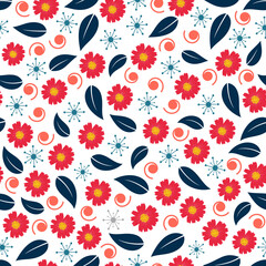 Creative stylish vector seamless floral ditsy pattern design. Luxurious repeat blooming flowers and leaves texture background for printing and textile