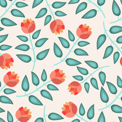 Decorative trendy vector seamless floral ditsy pattern design. Repeating blooming flowers and foliage texture. Background for printing and textile