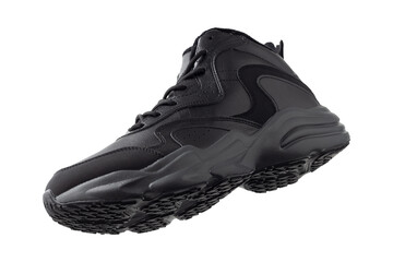 Black winter sneakers isolated on white background.