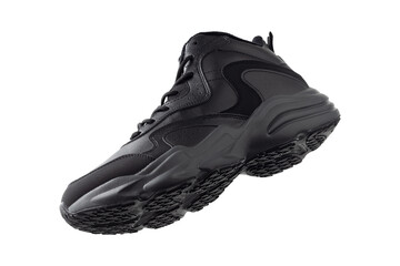Black winter sneakers isolated on white background.
