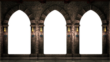 Medieval arches on transparent background.3d illustration