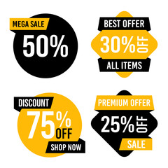 Sale label collection. Premium offer, Mega sale, Discount tag. Vector shape of discount template orange and black background