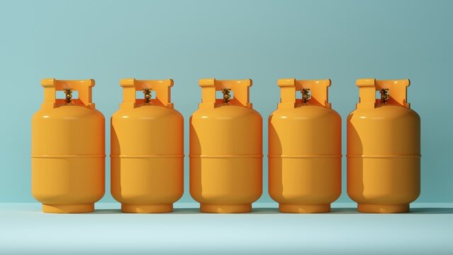 row of orange lpg gas tanks