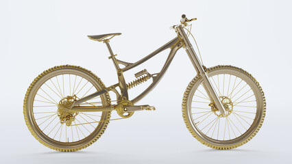Naklejka premium 3D render of golden bicycle isolated on white background
