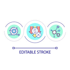 Decentralized blockchain network loop concept icon. Reduce currency rate falling. Technology abstract idea thin line illustration. Isolated outline drawing. Editable stroke. Arial font used
