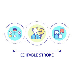 Apps development loop concept icon. Artificial intelligence for decision making. Digitization abstract idea thin line illustration. Isolated outline drawing. Editable stroke. Arial font used