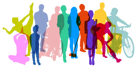 Society concept with many people as silhouettes