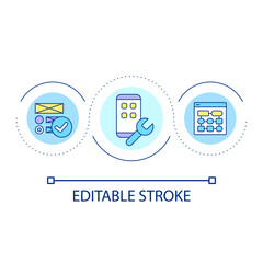 Mobile app interface building loop concept icon. Choosing elements of UI. Build program algorithm abstract idea thin line illustration. Isolated outline drawing. Editable stroke. Arial font used