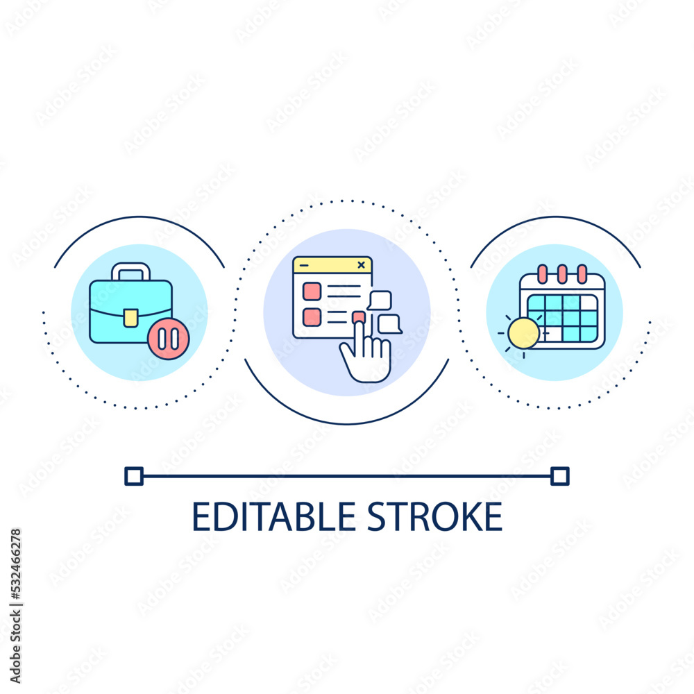 Poster Planning vacation in online app loop concept icon. Software for business. Workflow optimization abstract idea thin line illustration. Isolated outline drawing. Editable stroke. Arial font used