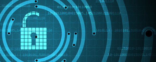 internet digital security technology concept for business background. Lock on circuit board