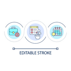 Planning vacation in online app loop concept icon. Software for business. Workflow optimization abstract idea thin line illustration. Isolated outline drawing. Editable stroke. Arial font used