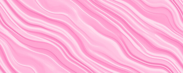 Seamless light pastel pink glossy soft waves background texture. Abstract wavy panoramic backdrop for a girl's birthday banner, baby shower design or nursery room wallpaper pattern. 3D rendering..