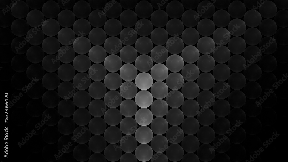Poster black abstract isometric cube of luminous circles wallpaper background. elegant minimal subtle dark 