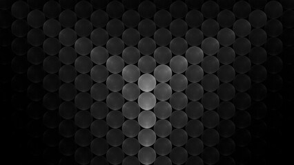 Black abstract isometric cube of luminous circles wallpaper background. Elegant minimal subtle dark grey geometric design for  business presentation backdrop. Technology concept 3D fractal rendering..