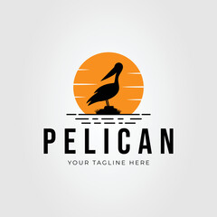 silhouette pelican bird logo or perching heron icon vector illustration design.