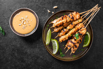 Chicken grilled satay skewers