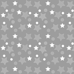 Fototapeta na wymiar Seamless pattern with stars white colors on gray background. Vector illustration design for presentation, banner, cover, web, flyer, card, poster, wallpaper, texture, slide.